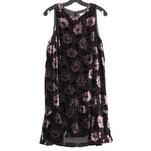 Loft Black Dark Floral Dress Sleeveless Flowy Velvet Summer Boho Casual Artsy M